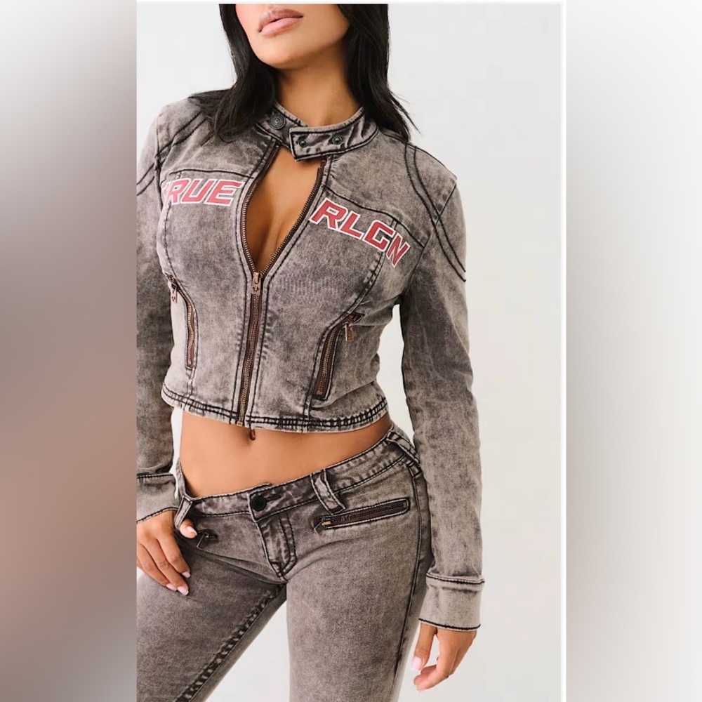 True Religion Moto Slim Zip Up Big T Jacket Small